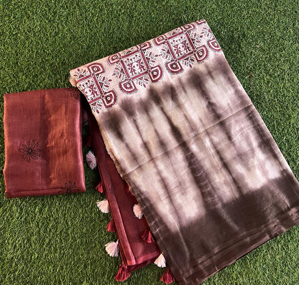 Shibori tie and dyed pure 120 count linen saree