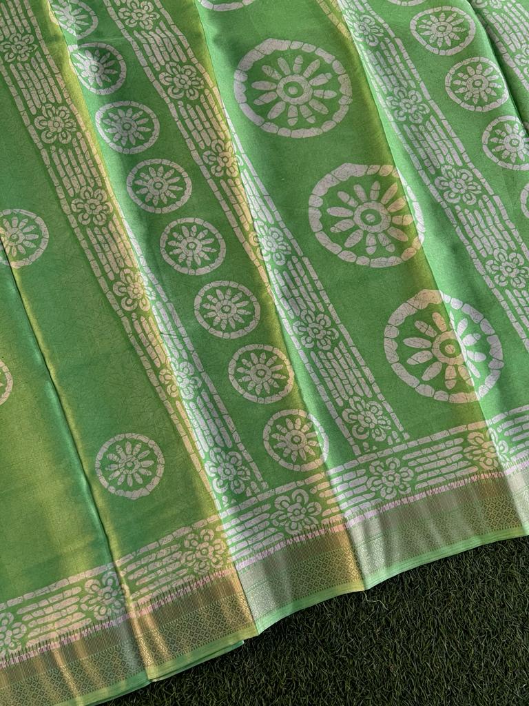 Silky batik printed kora semi silk saree
