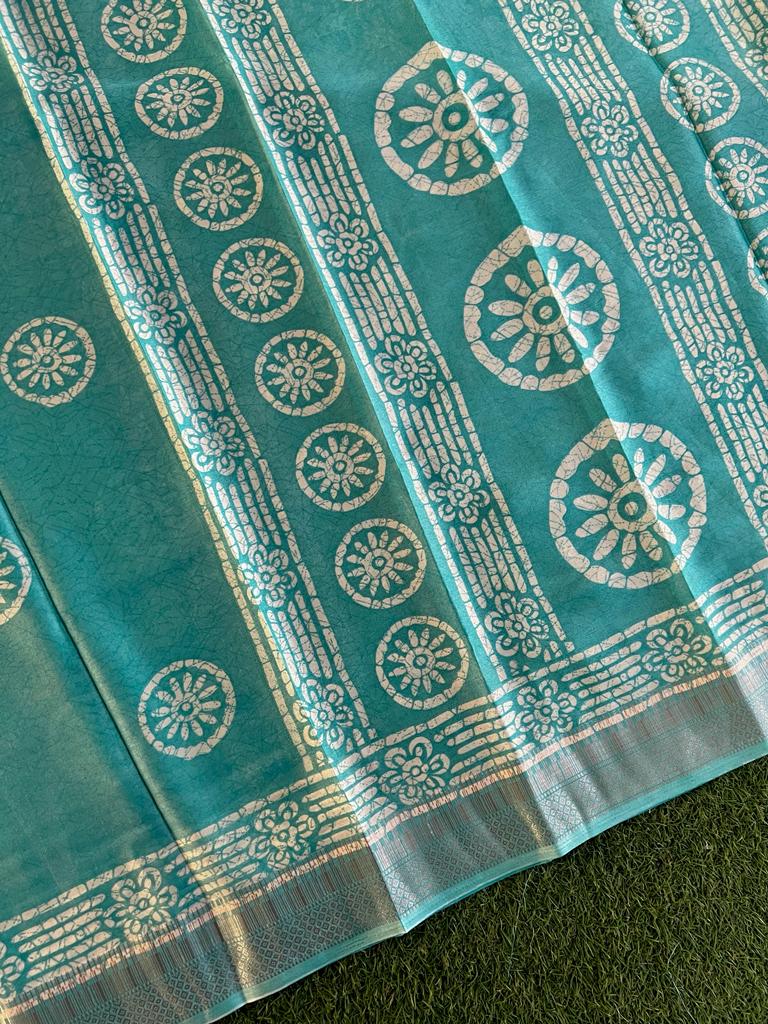 Silky batik printed kora semi silk saree