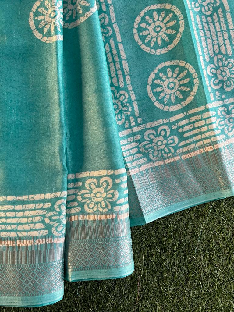 Silky batik printed kora semi silk saree