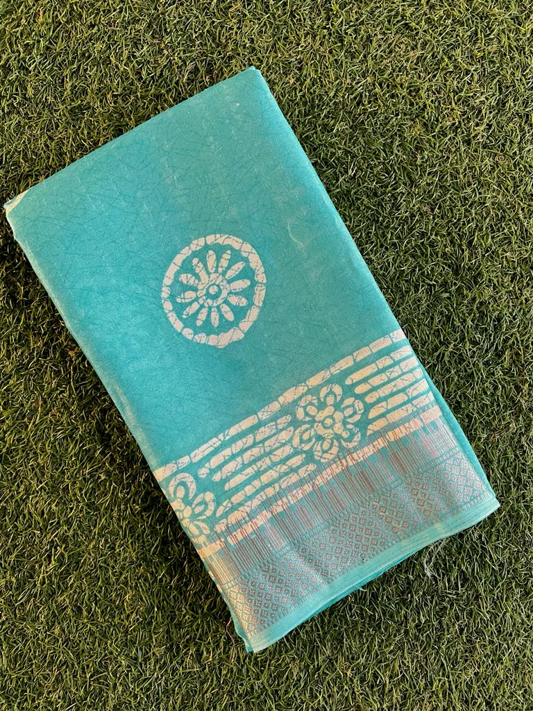 Silky batik printed kora semi silk saree