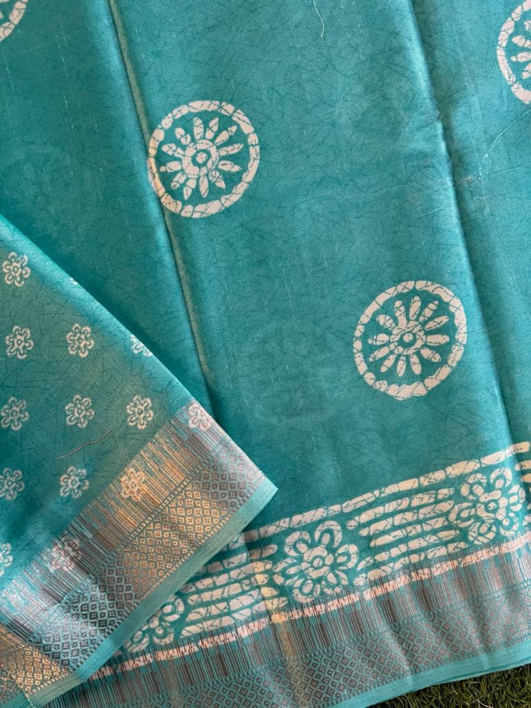 Silky batik printed kora semi silk saree