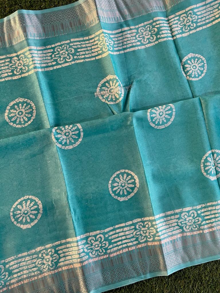 Silky batik printed kora semi silk saree