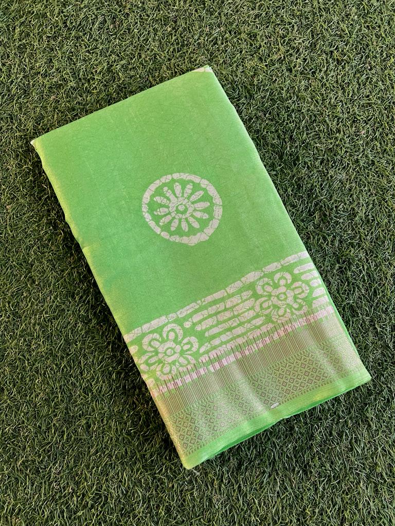 Silky batik printed kora semi silk saree