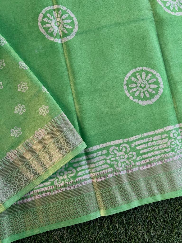 Silky batik printed kora semi silk saree