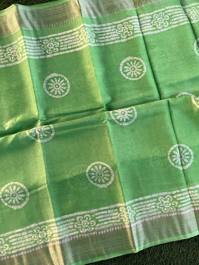 Silky batik printed kora semi silk saree