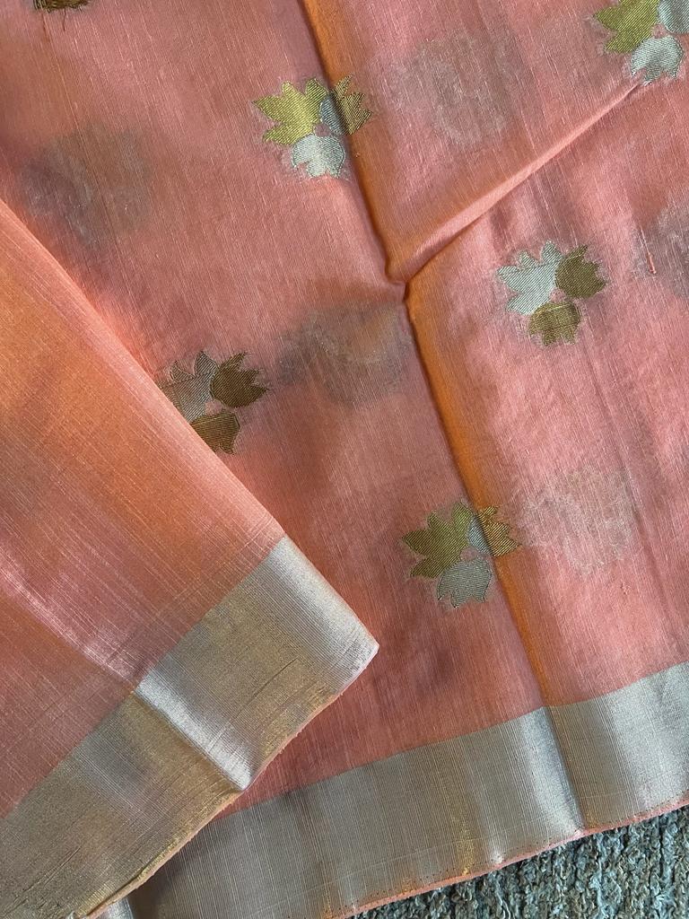 Soft and silky linen mix chanderi silk saree