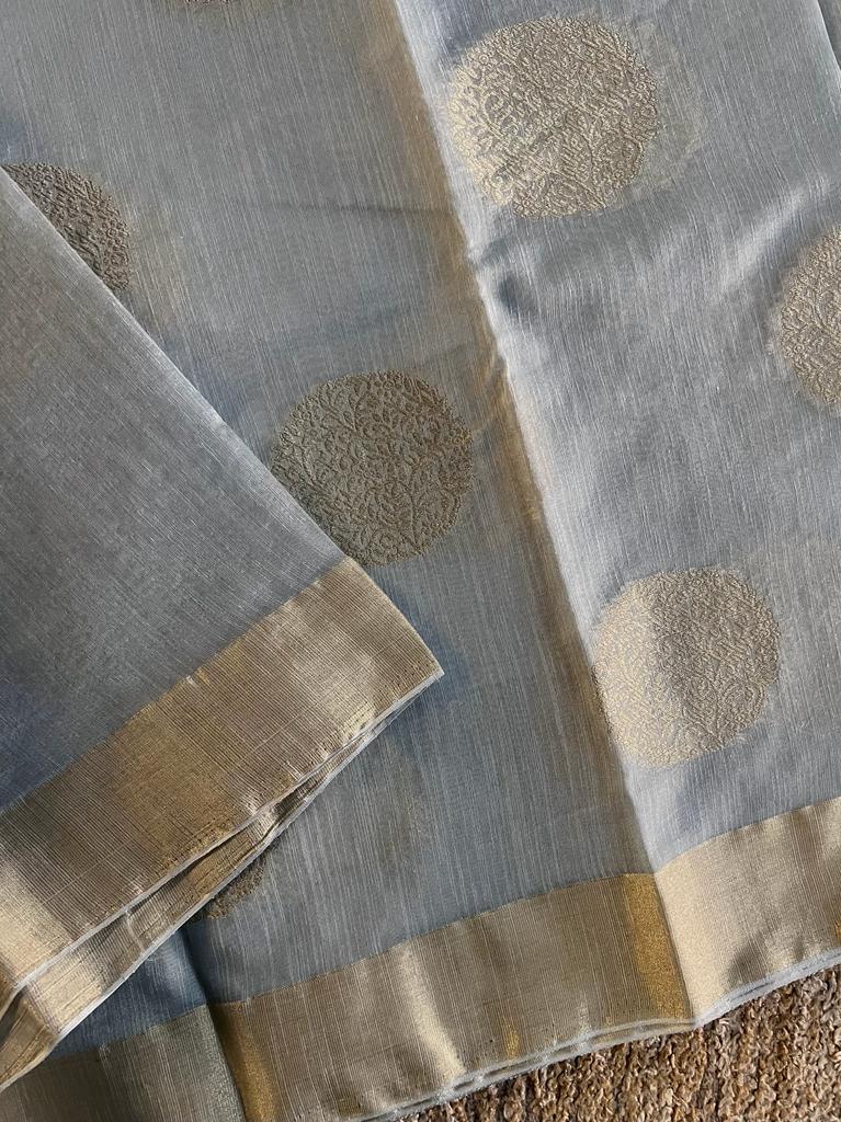 Soft and silky linen mix chanderi silk saree