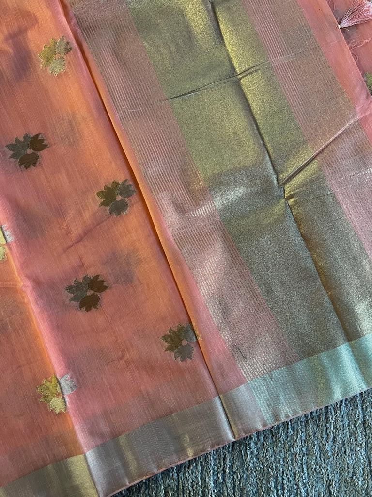 Soft and silky linen mix chanderi silk saree