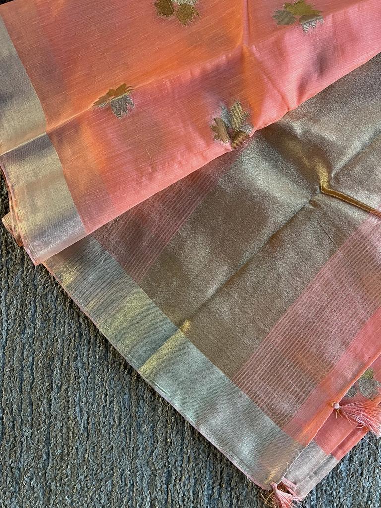 Soft and silky linen mix chanderi silk saree