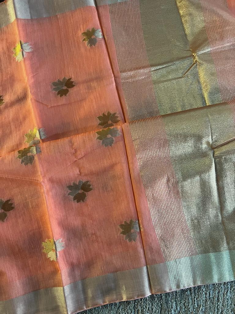 Soft and silky linen mix chanderi silk saree