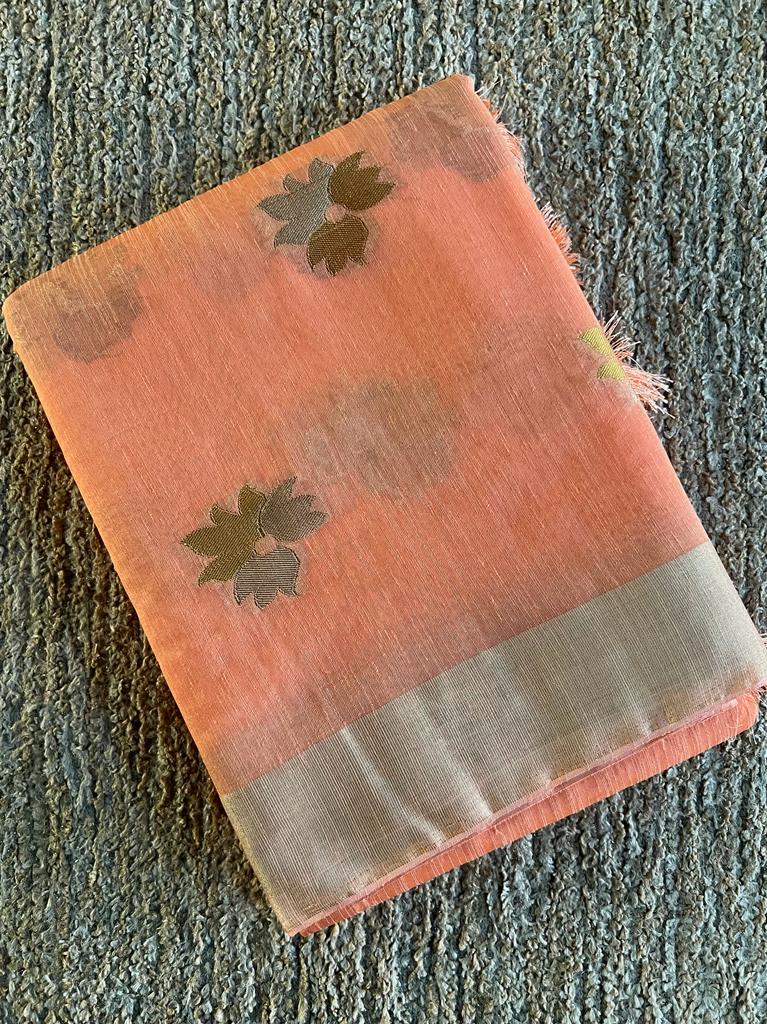 Soft and silky linen mix chanderi silk saree