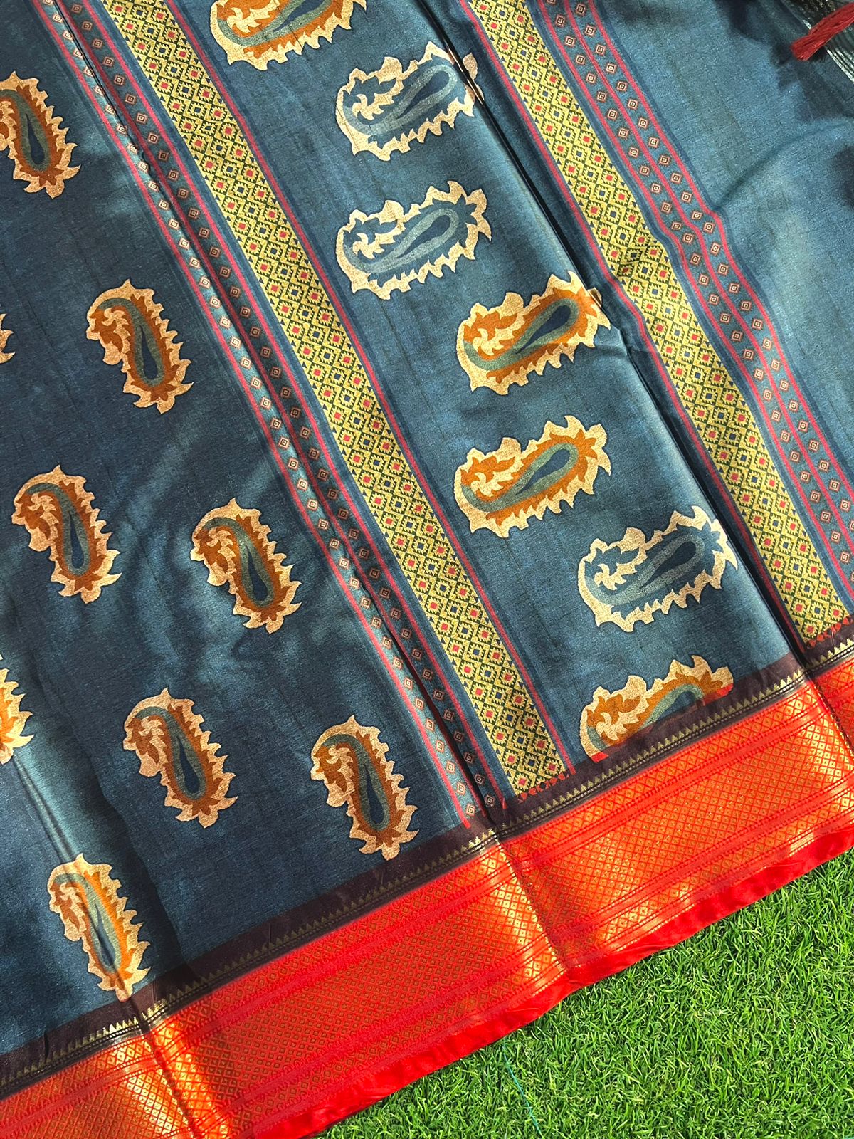Soft and Smooth Floral Digital Printed Gadwal Silk Saree