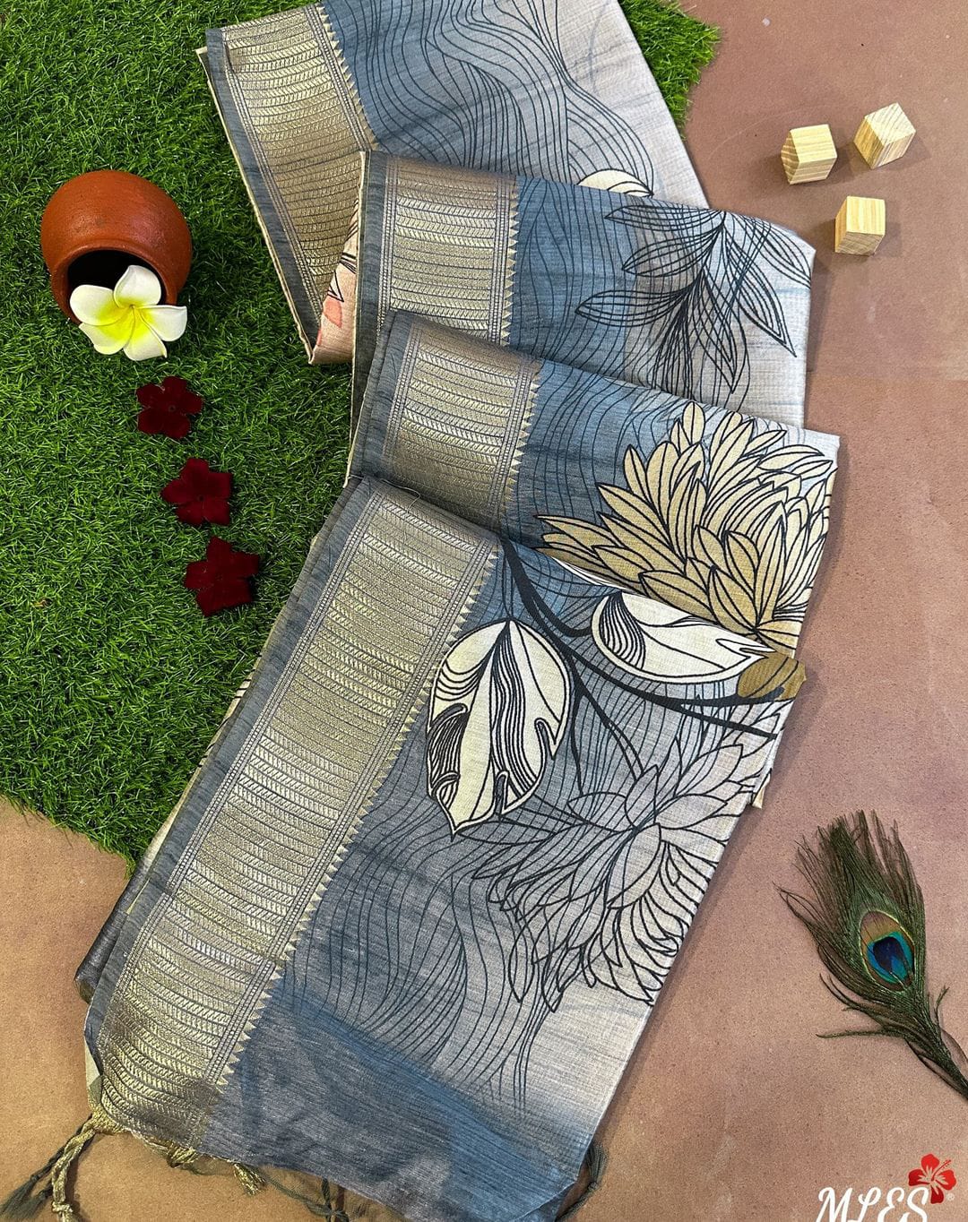 Soft flowy desi raw silk saree