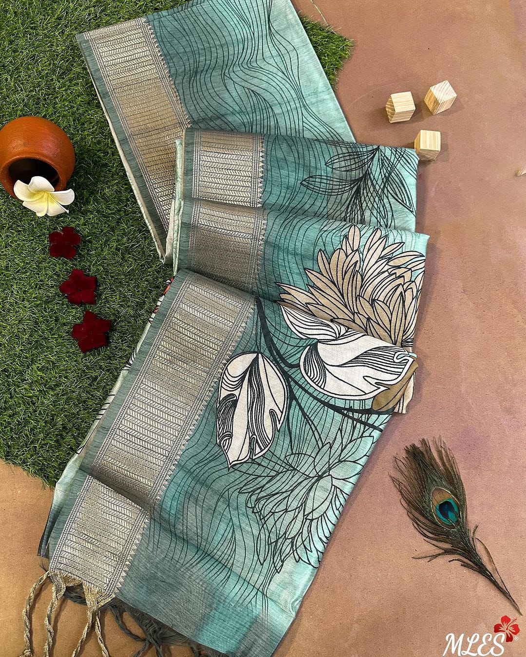 Soft flowy desi raw silk saree
