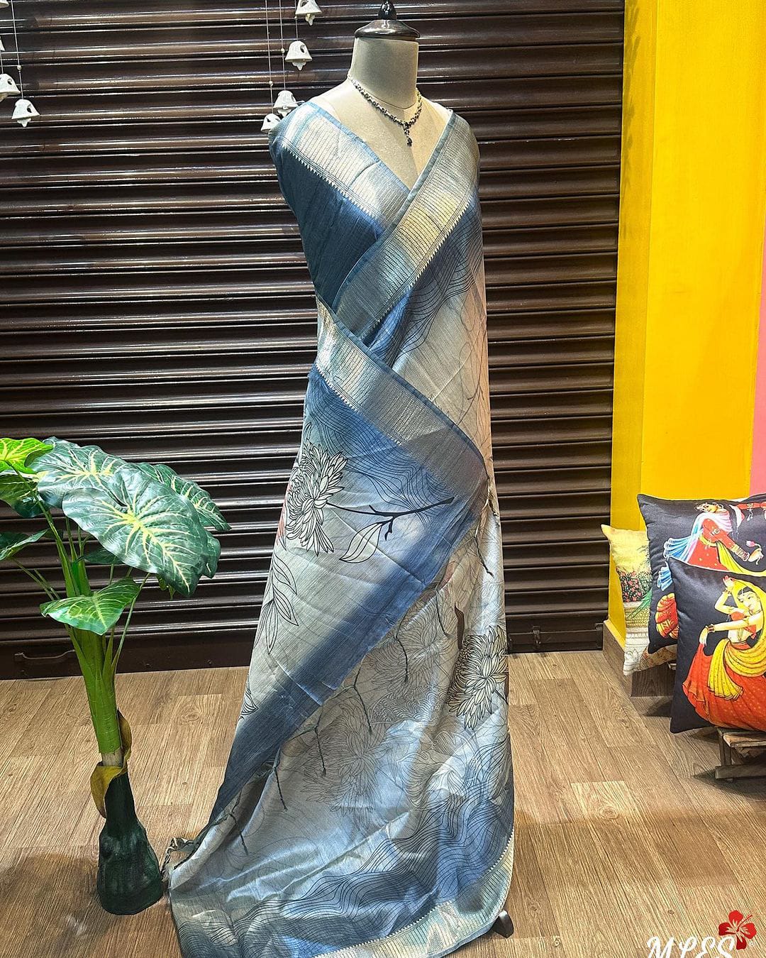 Soft flowy desi raw silk saree