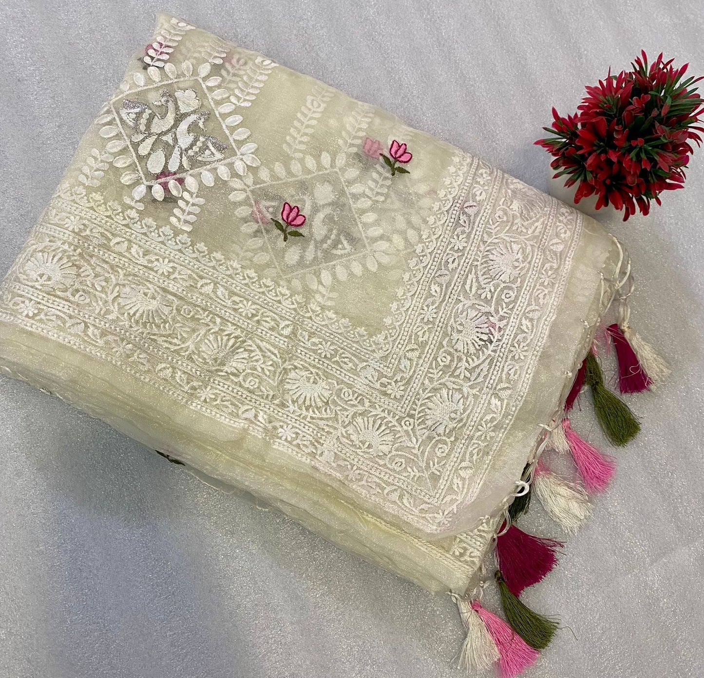 Soft Off White Organza Silk Saree