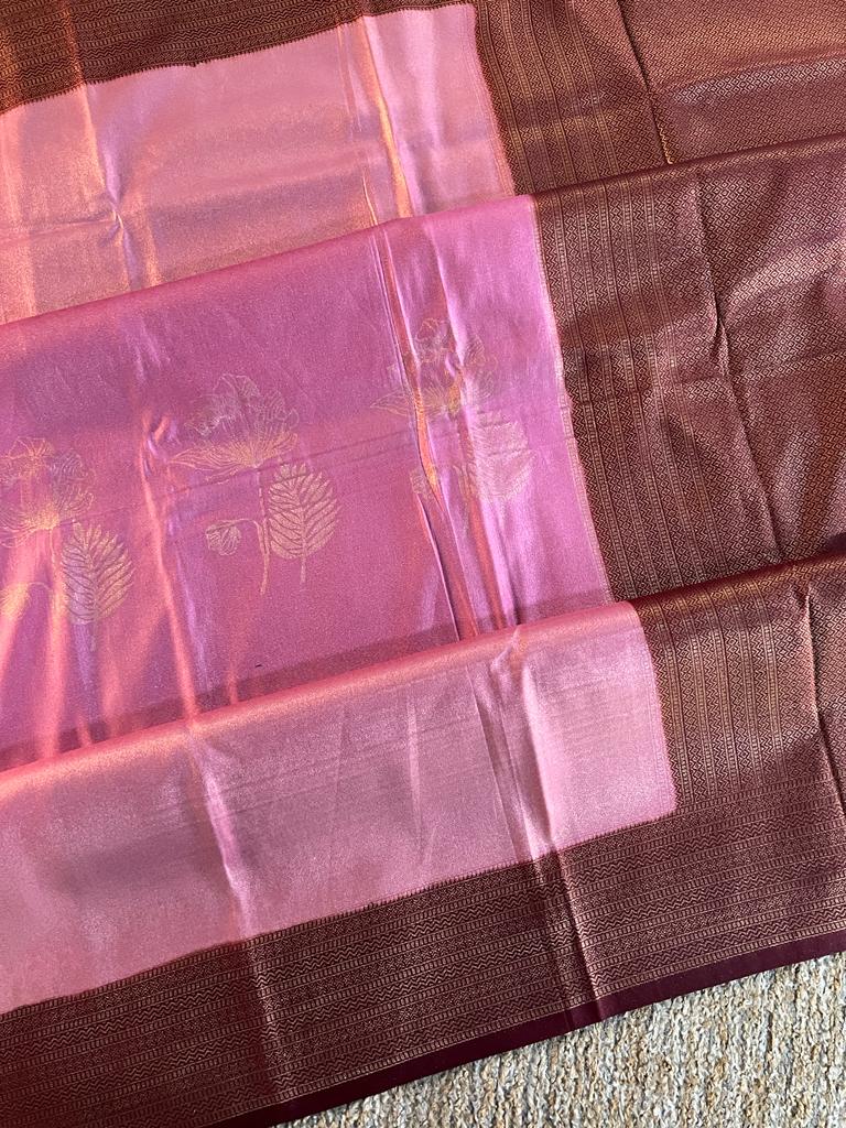 Super shine and silky dual shaded tissue softy silk saree