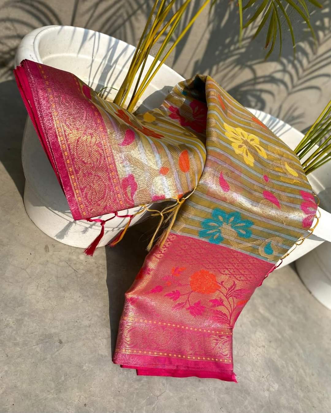 Tissue Alfi Meena Kari Work Saree