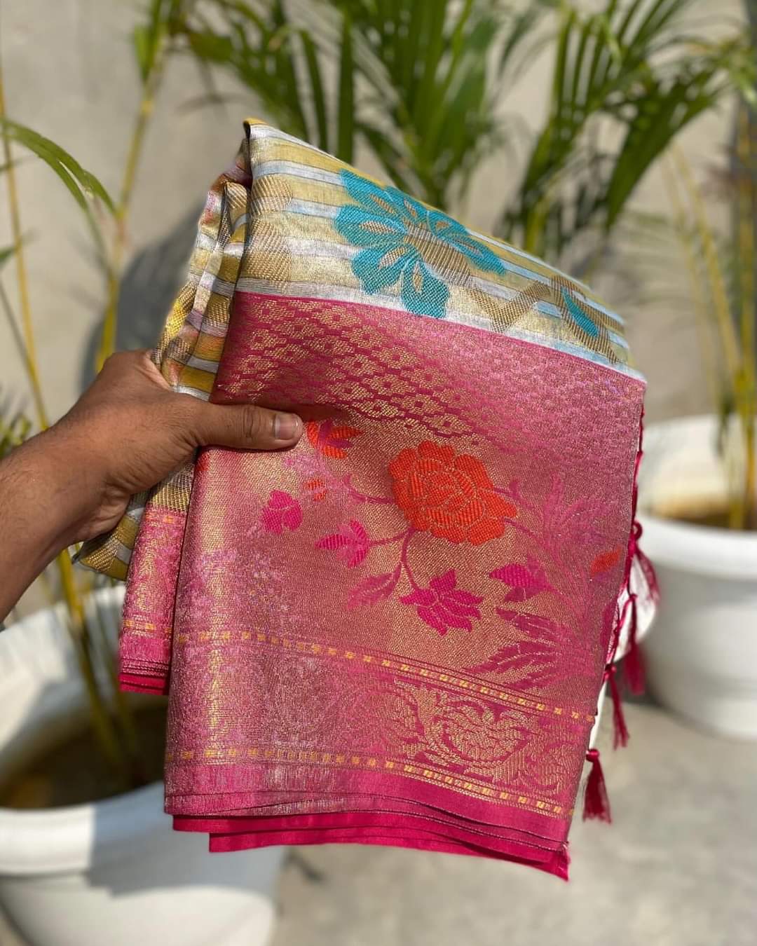 Tissue Alfi Meena Kari Work Saree