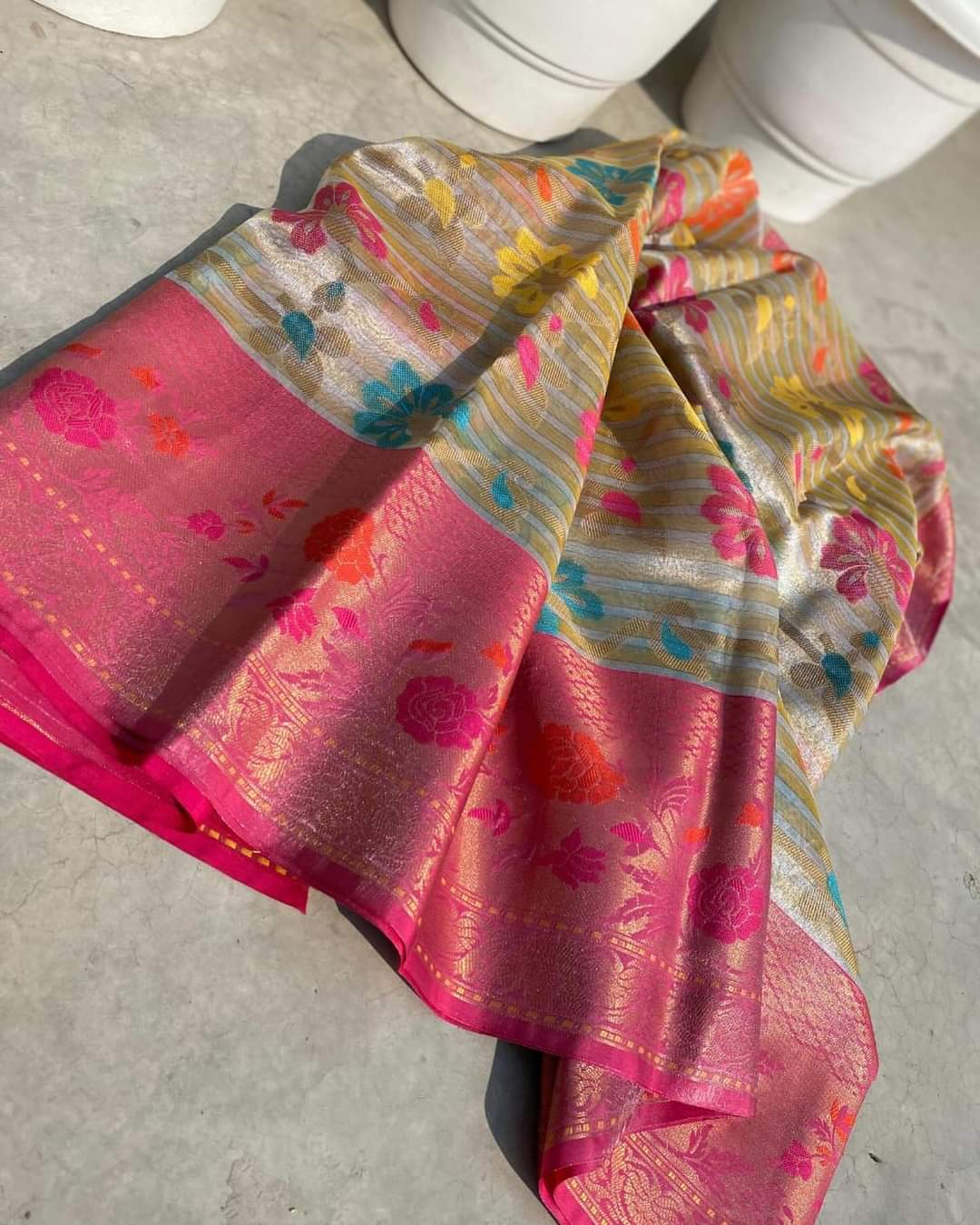 Tissue Alfi Meena Kari Work Saree