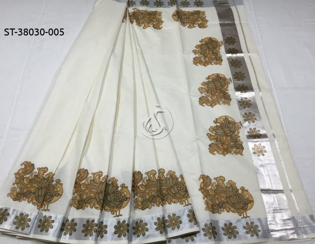 Tissue silk mural printed kerala saree