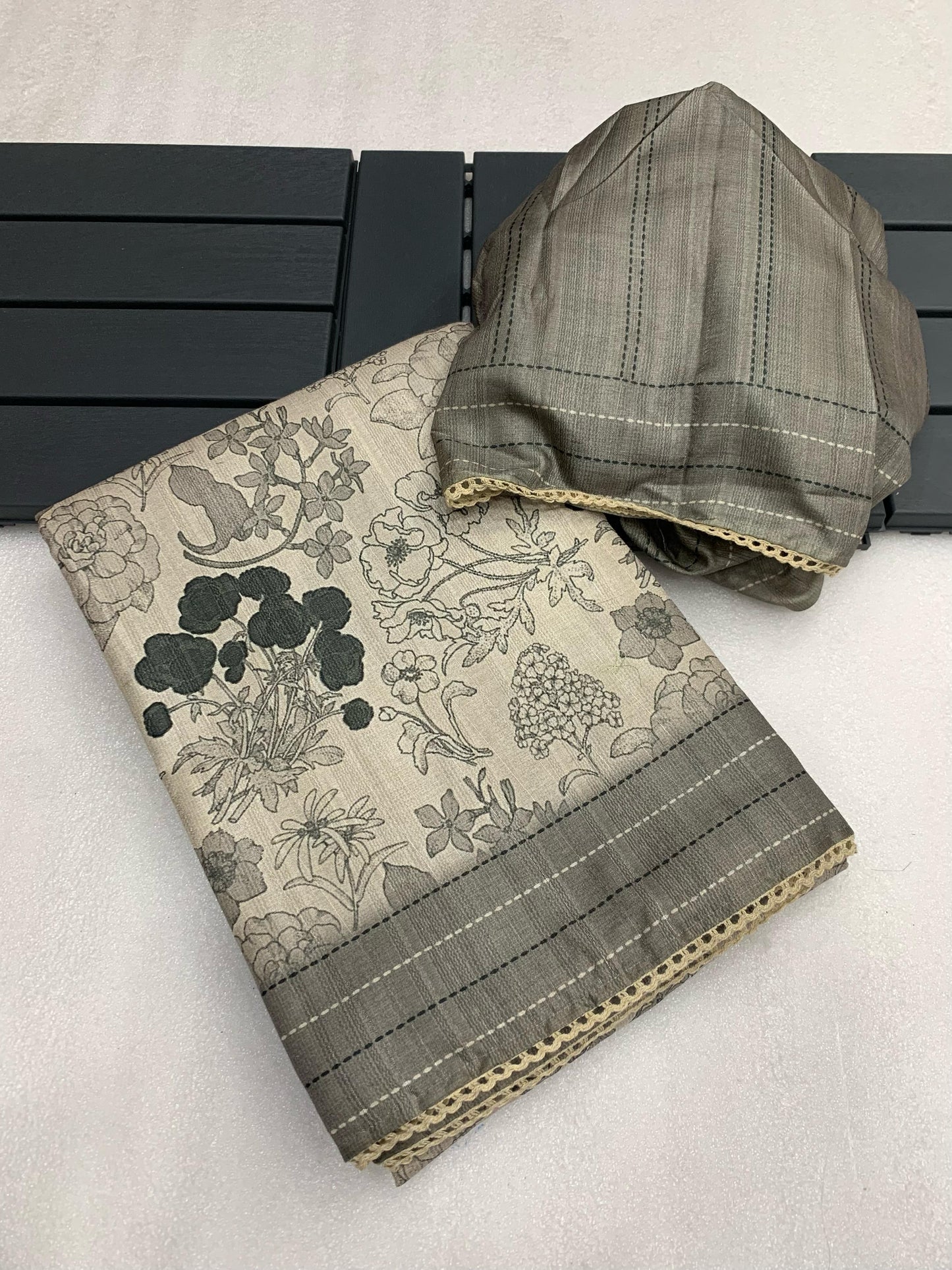 Tusser Ajrakh Style Printed Saree
