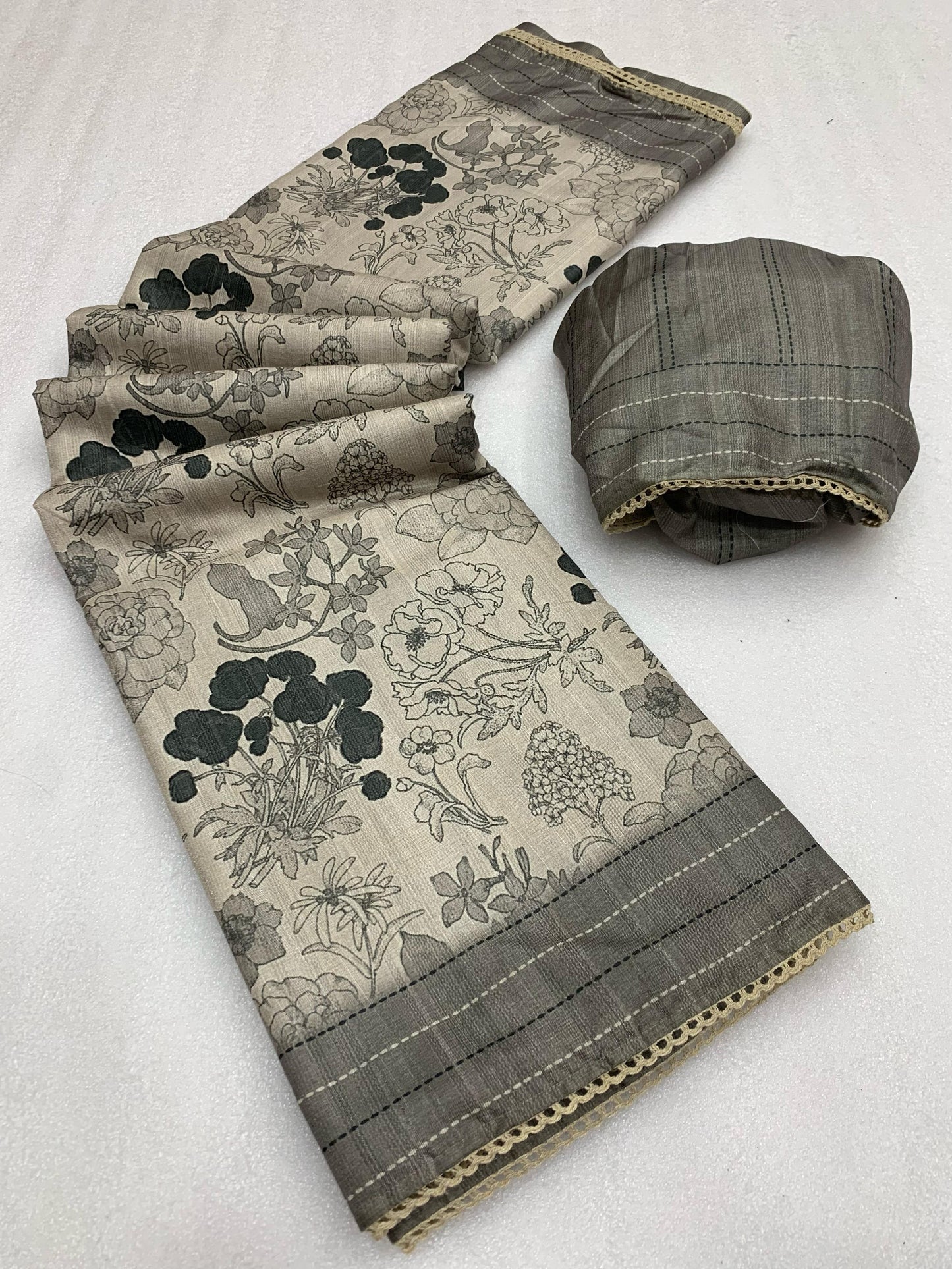 Tusser Ajrakh Style Printed Saree