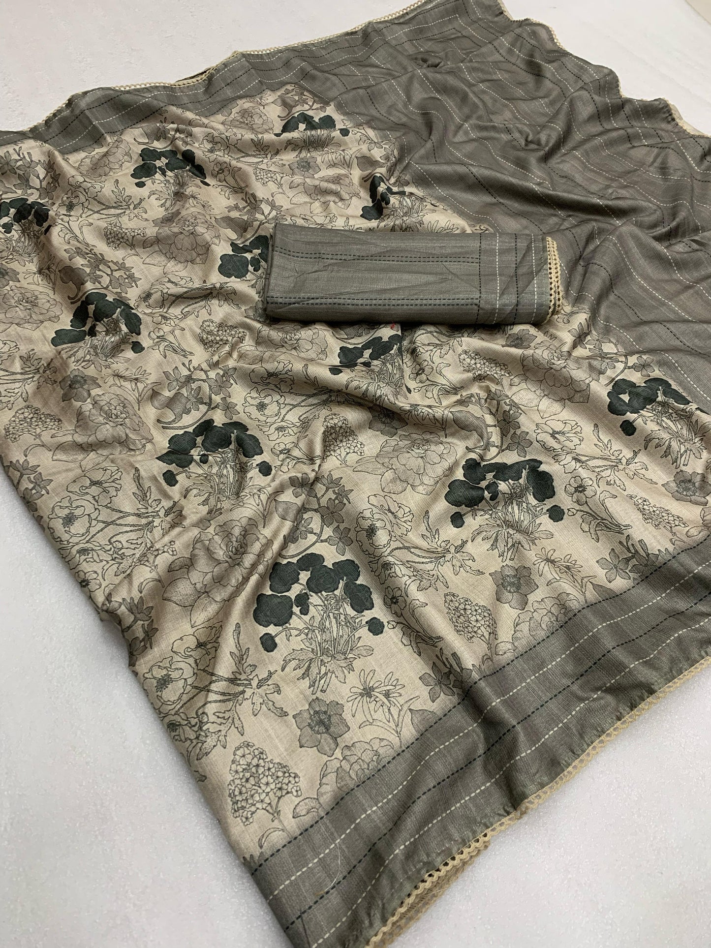 Tusser Ajrakh Style Printed Saree