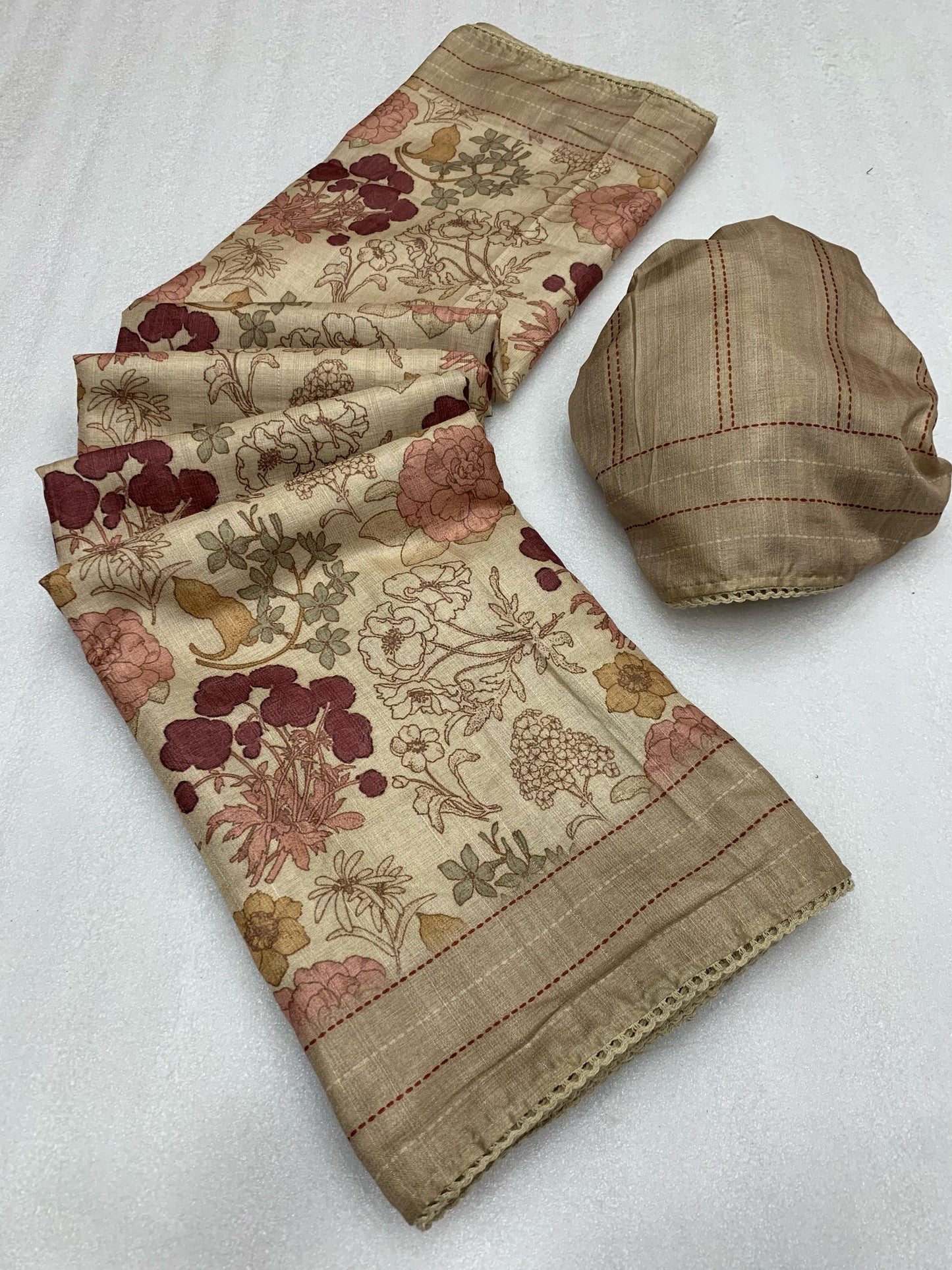 Tusser Ajrakh Style Printed Saree