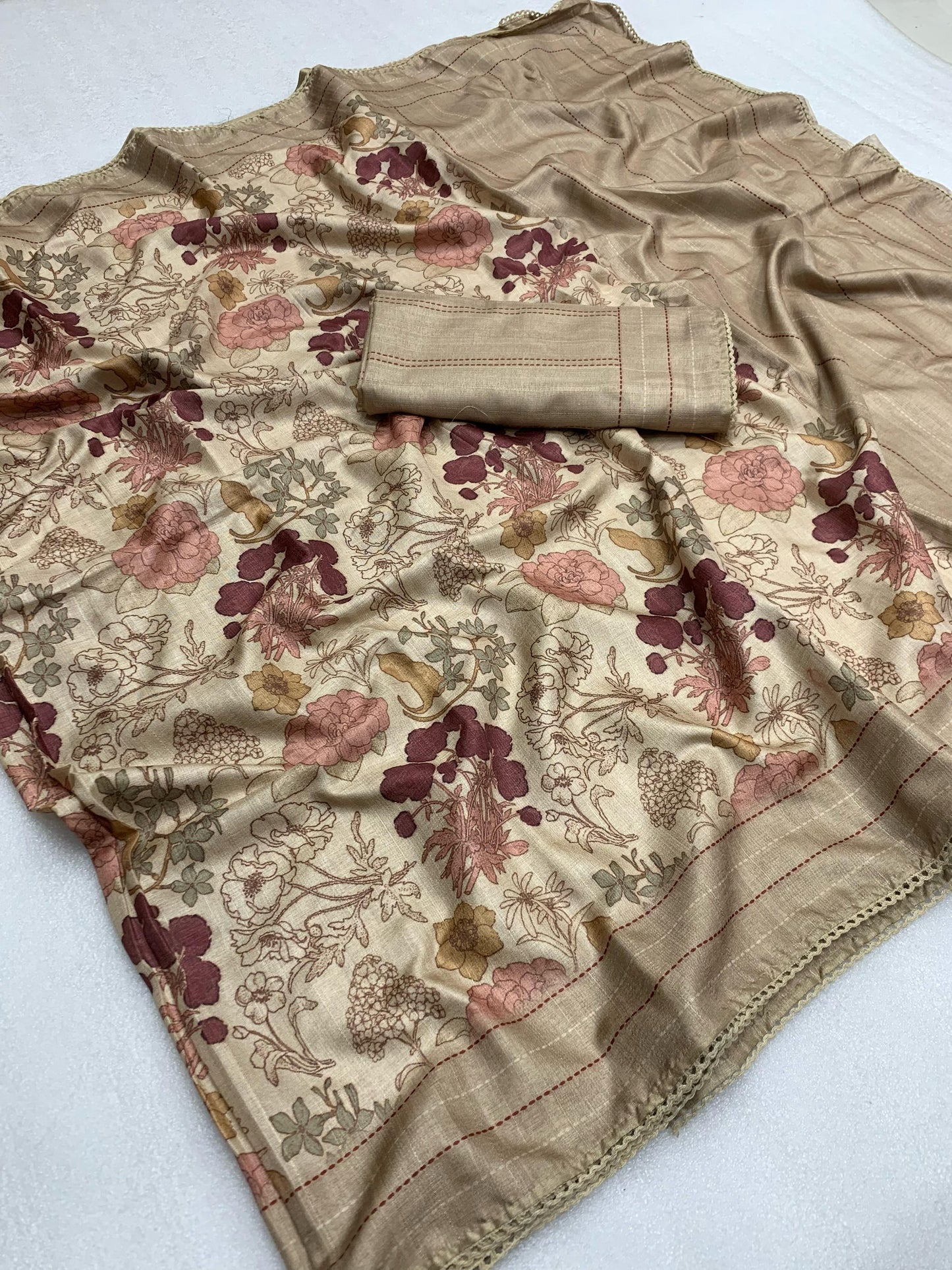 Tusser Ajrakh Style Printed Saree