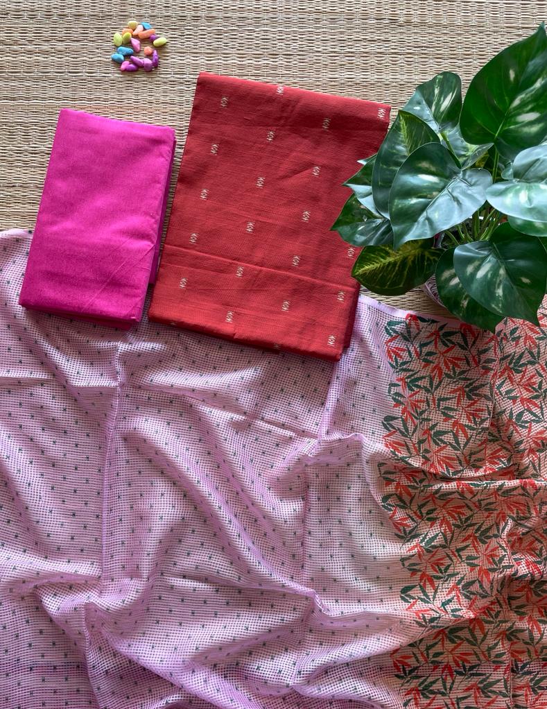 Tye and dye printed munga cotton duppata and chanderi cotton dress material
