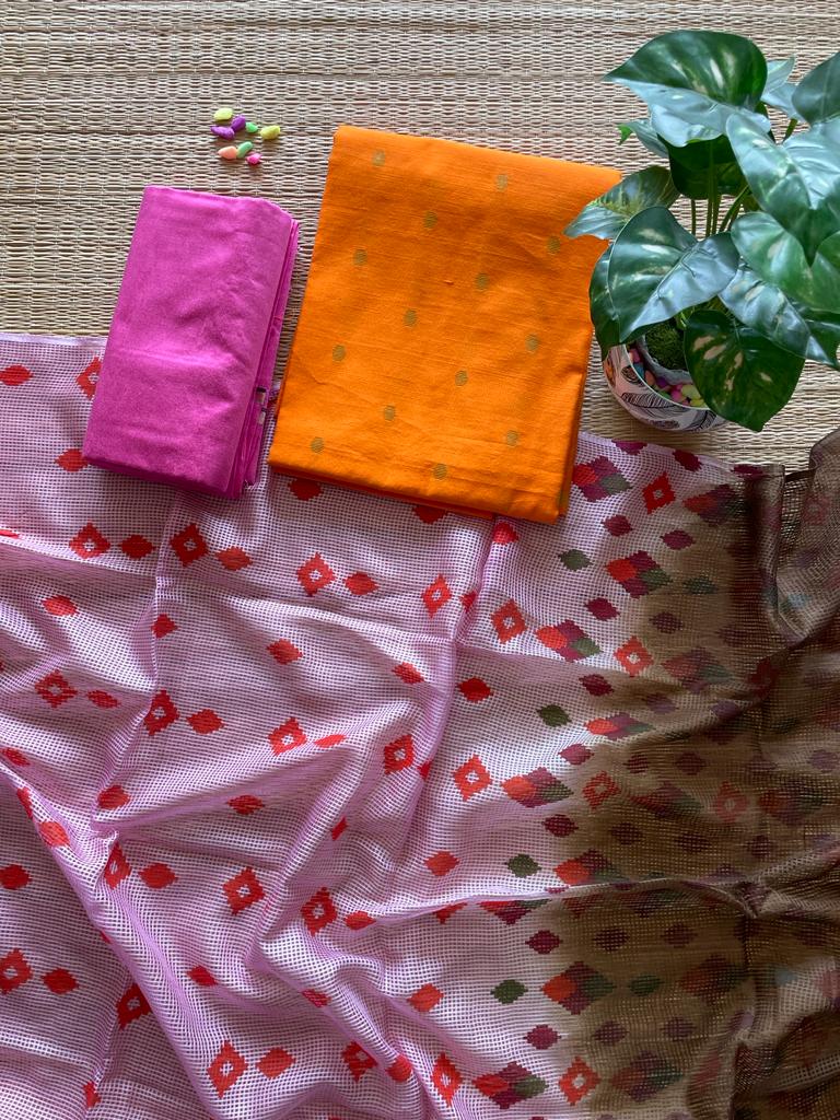 Tye and dye printed munga cotton duppata and chanderi cotton dress material