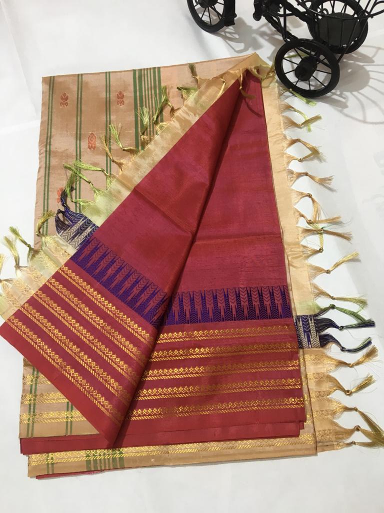 Banana Silk Korvai Pattern Saree