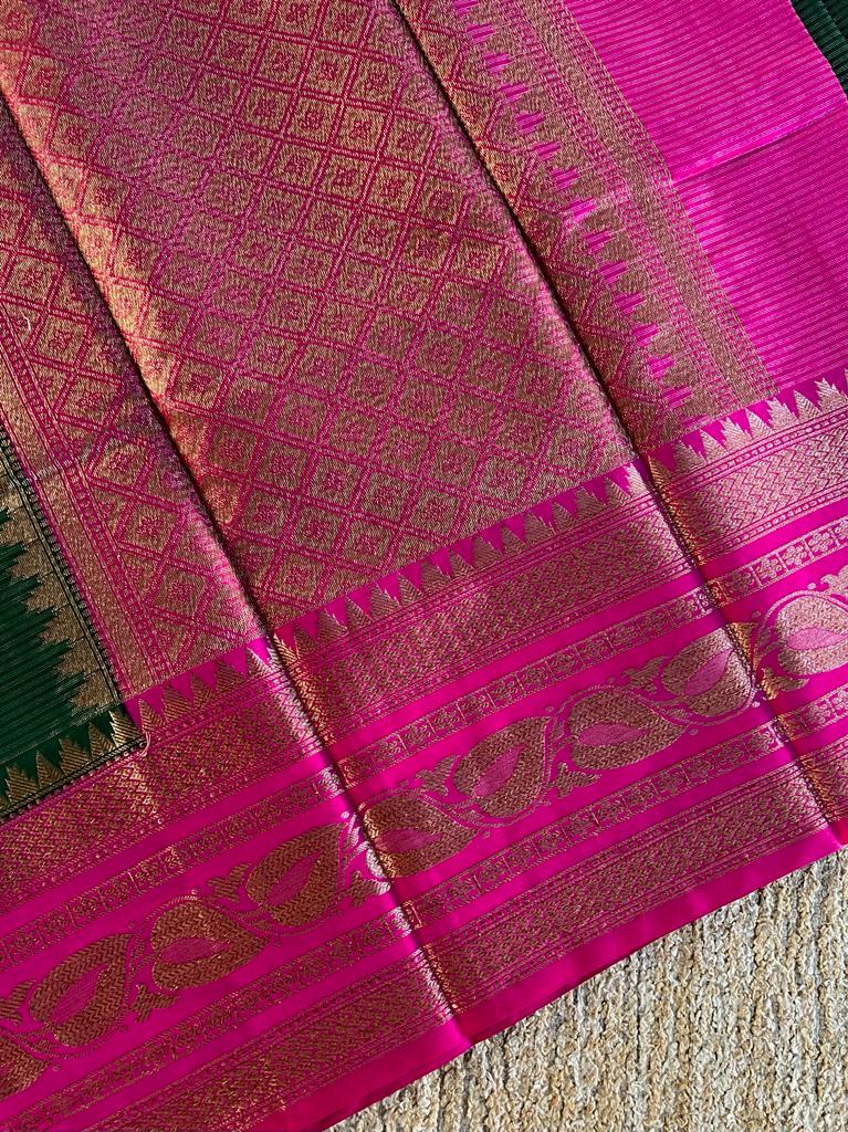 Vairaoosi and kattam pattern soft banarasi dupion silk saree
