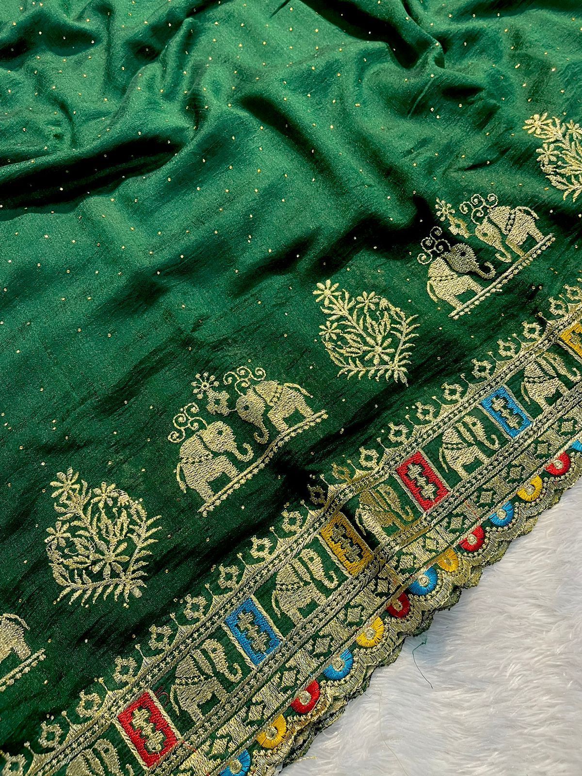 Vichitra Embroidery Silk Saree