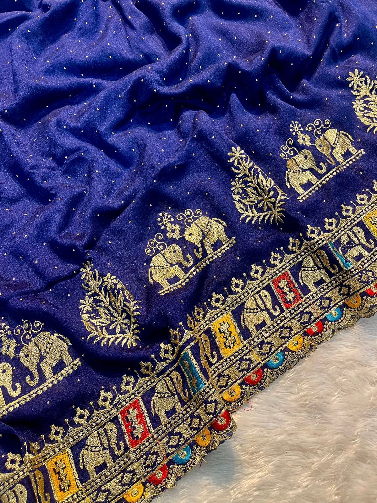 Vichitra Embroidery Silk Saree