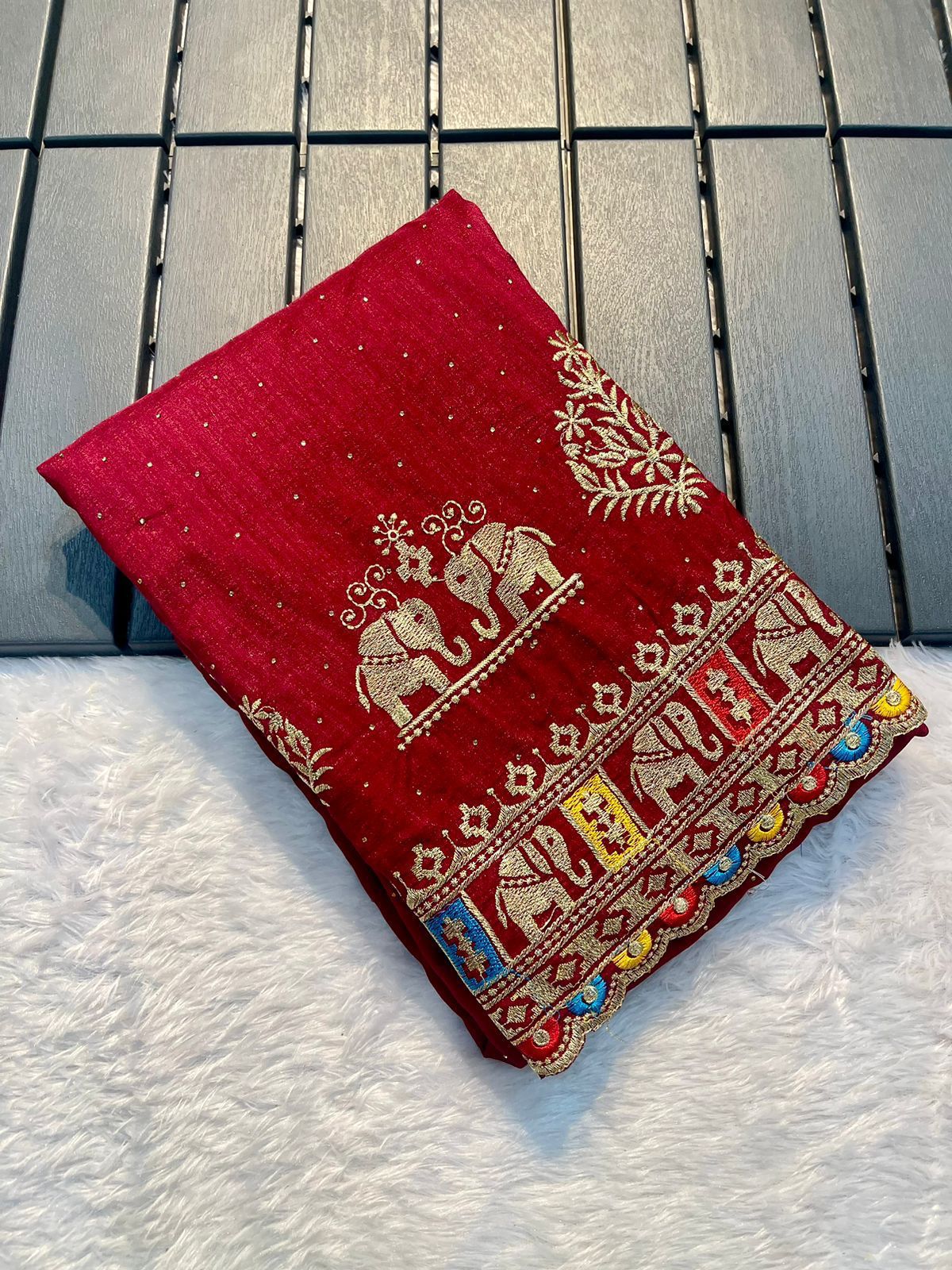 Vichitra Embroidery Silk Saree