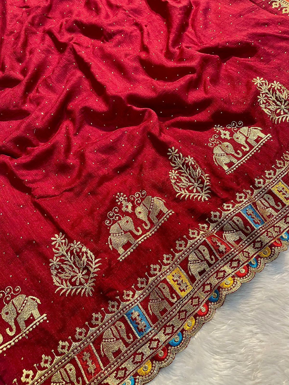 Vichitra Embroidery Silk Saree
