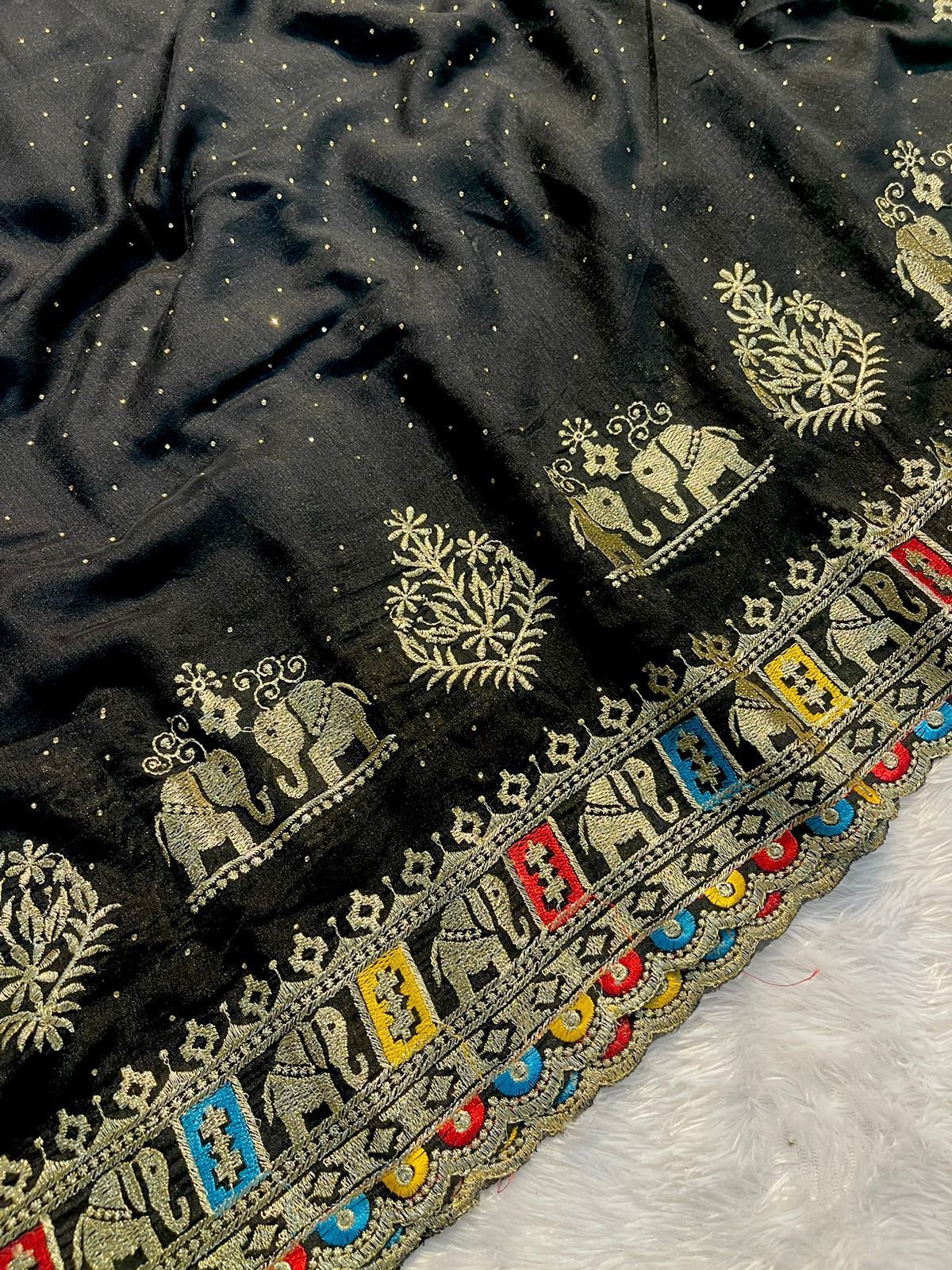 Vichitra Embroidery Silk Saree