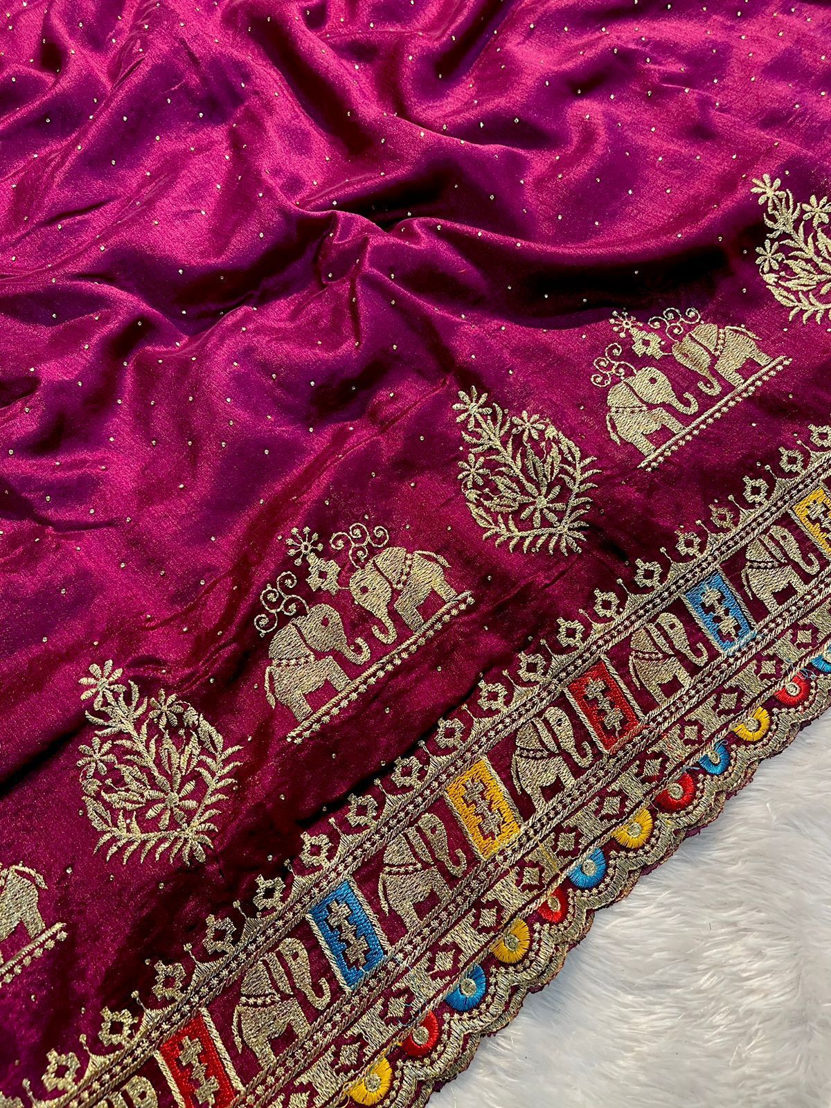 Vichitra Embroidery Silk Saree