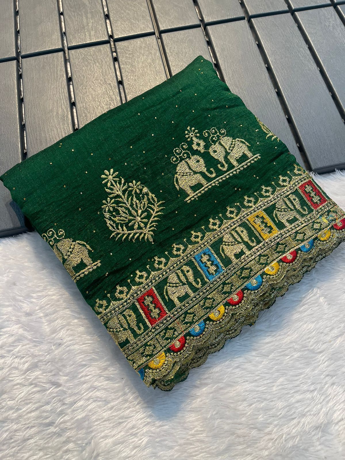 Vichitra Embroidery Silk Saree