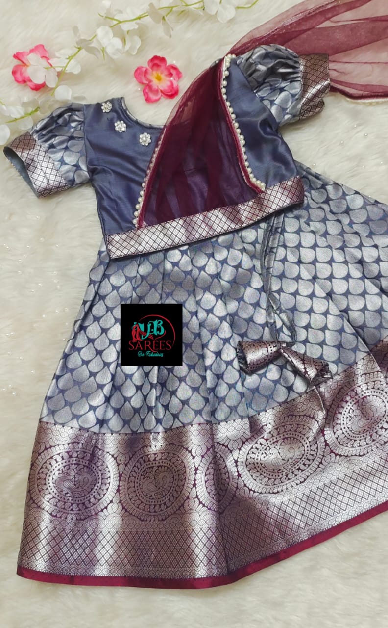 0 - 14 years Soft semi silk kids readymade paavadai sattai