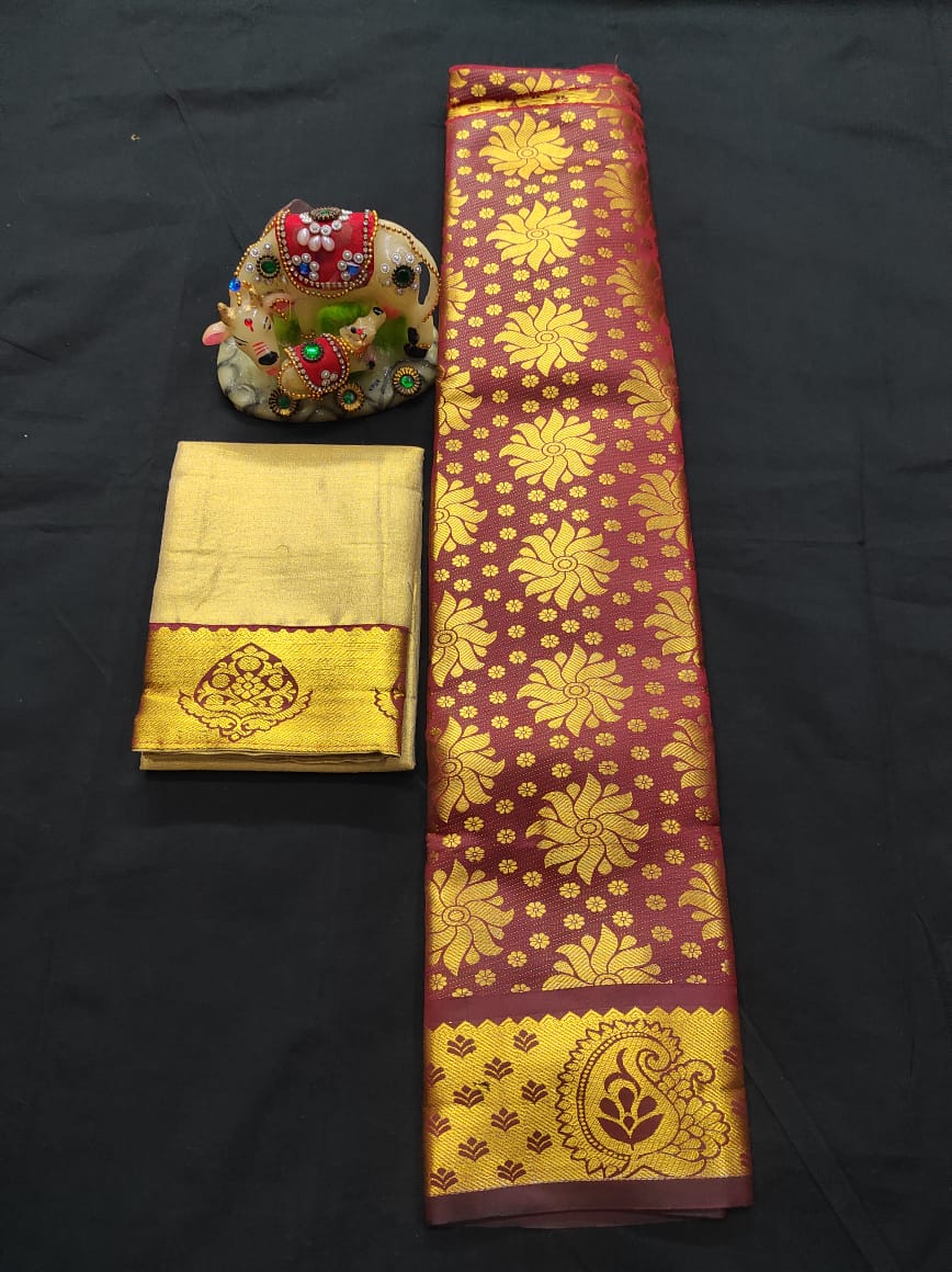 6 months - 3 years samuthrika semi silk pattu pavadai material for kids - Vannamayil Fashions