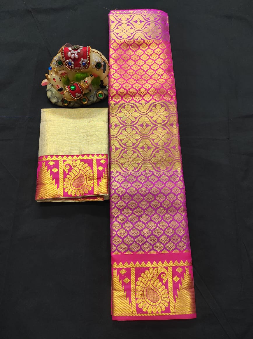 6 months - 3 years samuthrika semi silk pattu pavadai material for kids - Vannamayil Fashions