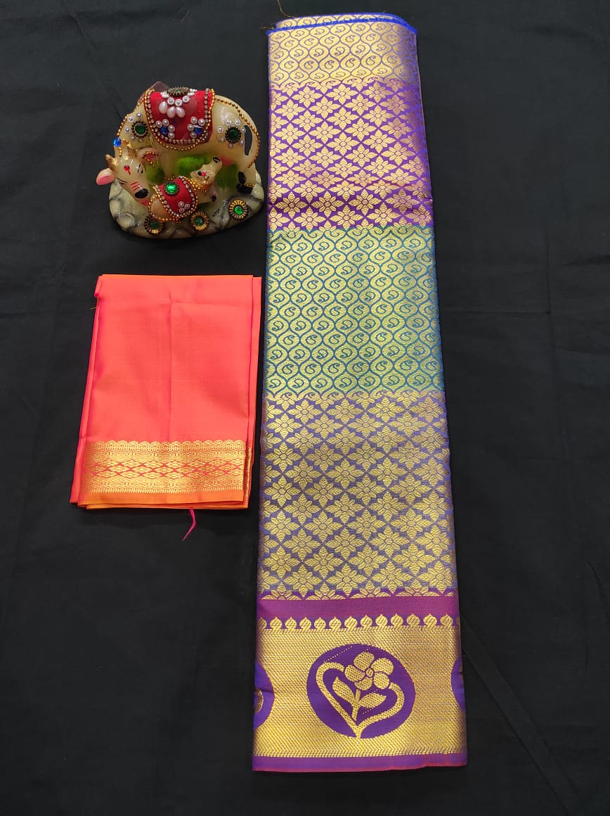 6 months - 3 years samuthrika semi silk pattu pavadai material for kids - Vannamayil Fashions