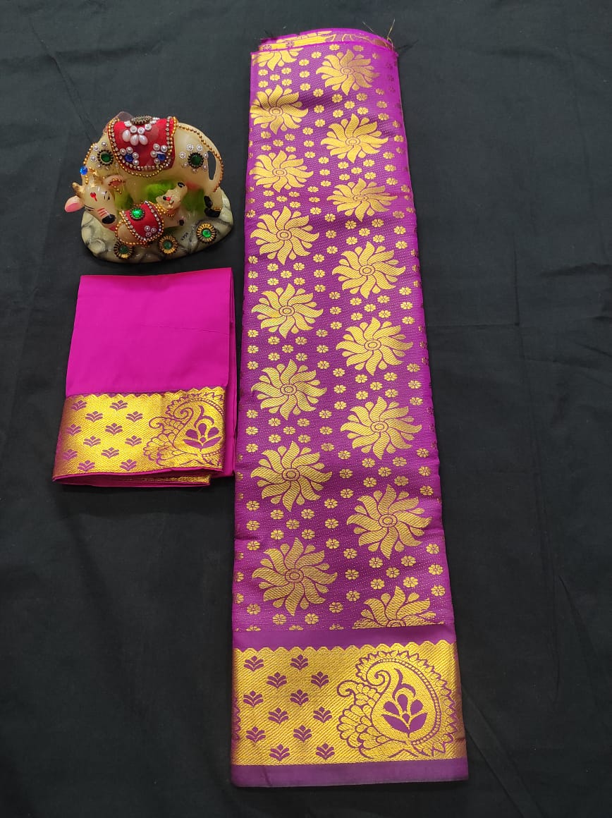 6 months - 3 years samuthrika semi silk pattu pavadai material for kids - Vannamayil Fashions