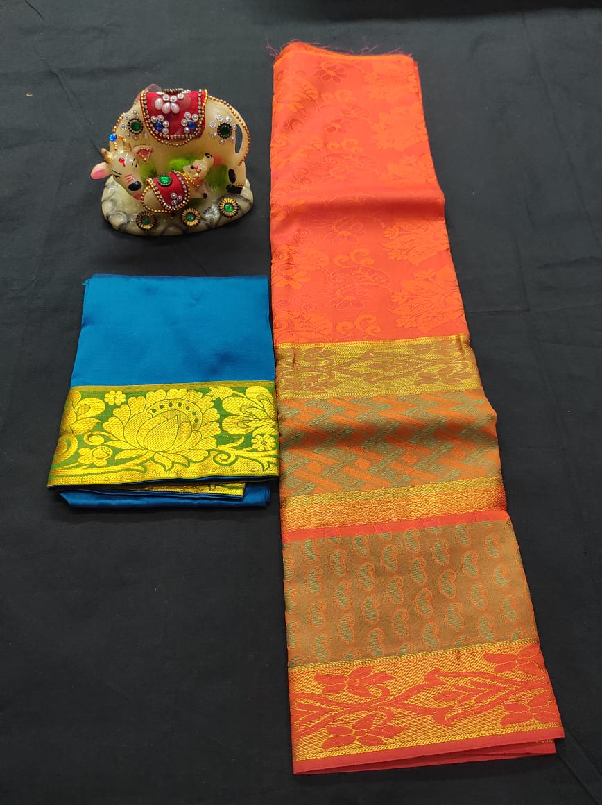 6 months - 3 years samuthrika semi silk pattu pavadai material for kids - Vannamayil Fashions