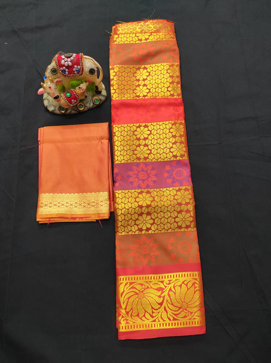 6 months - 3 years samuthrika semi silk pattu pavadai material for kids - Vannamayil Fashions