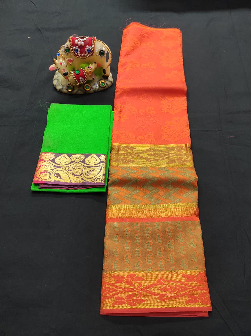 6 months - 3 years samuthrika semi silk pattu pavadai material for kids - Vannamayil Fashions